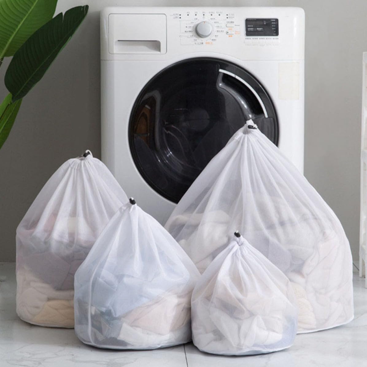 2pcs Extra Large Drawstring Mesh Laundry Bag, Polyester White 50x70