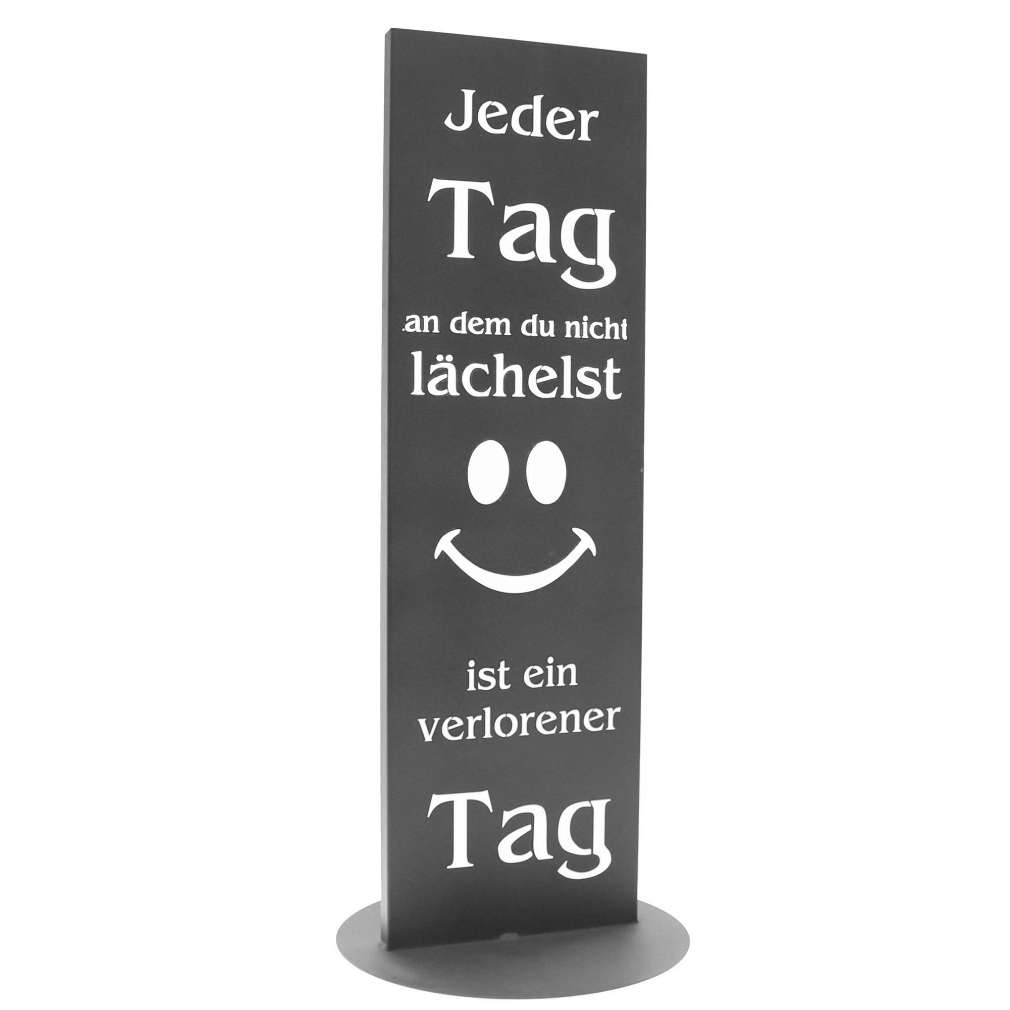 Bentatec Gartenschild Anthrazit Dekosäule Lächle jeden Tag 100cm x 30cm Gartenschild Gartendekoration Dekoratives Element