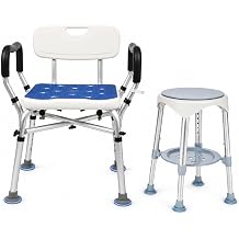 Upgrade Shower Chair for Elderly and Disabled Non-Slip Silicon Pad Bariatric Shower Seat, Shower Chair for Inside Shower, Tool-Free Assembly Swivel Bath Shower Seat with Storage Tray