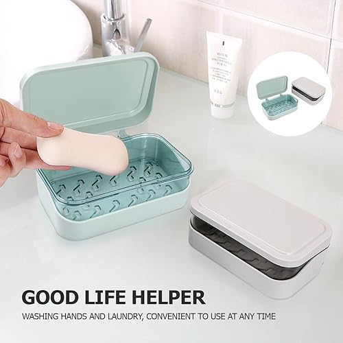 Miniatura 5 de 2 jaboneras de doble capa con tapa, funda portátil para jabón con bandeja de drenaje ranurada desmontable, recipiente para bandeja de jabón para