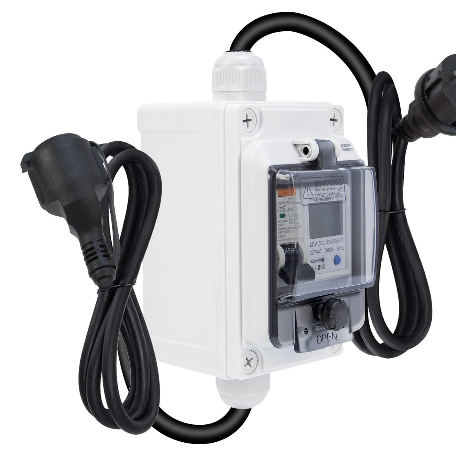 Mobile Digital Electricity Meter, 230V Power Consumption Meter with RCBO/Reset, IP67 Waterproof Mobile Portable Power Consumption Meter with Rubber Cable for Boat/Motorhomes Electric/Vehicles