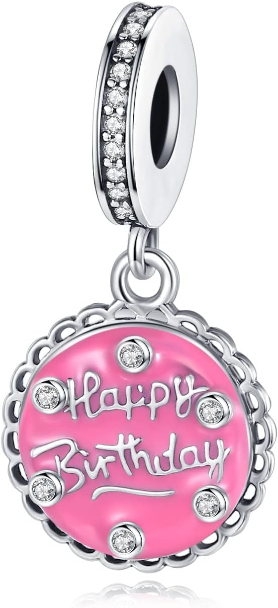 Birthday Fashion Love Heart Dangle Charm 925 Sterling Silver Charms fits Bracelets and Necklace Pendant Bead Charms Jewelry Present for Women Family Friends