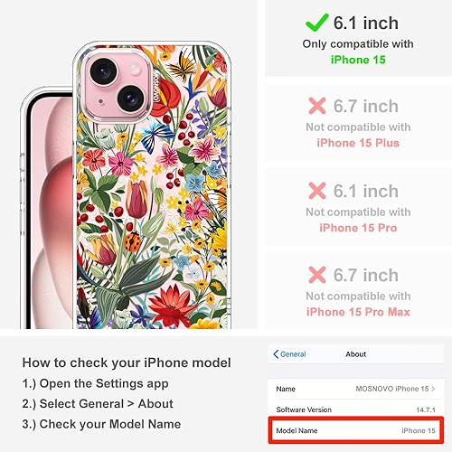 Miniatura 2 de MOSNOVO Buffertech - Funda compatible con iPhone 15, impacto de caída de 6.6 pies, tecnología antidesprendimiento, TPU transparente, a prueba de