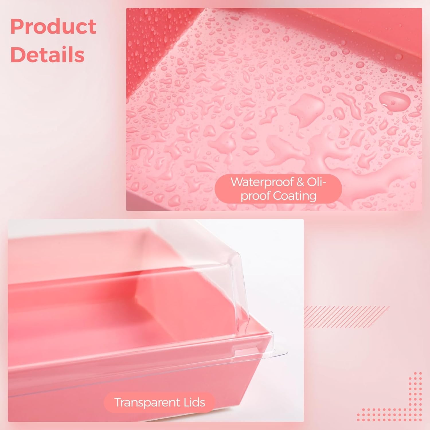 Homaisson 150 Pcs Disposable Cake Containers with Lids, Charcuterie Boxes, Square Pink Dessert Storage, Transparent Plastic Covers, Includes 1 Roll Cotton String for Easy Packaging