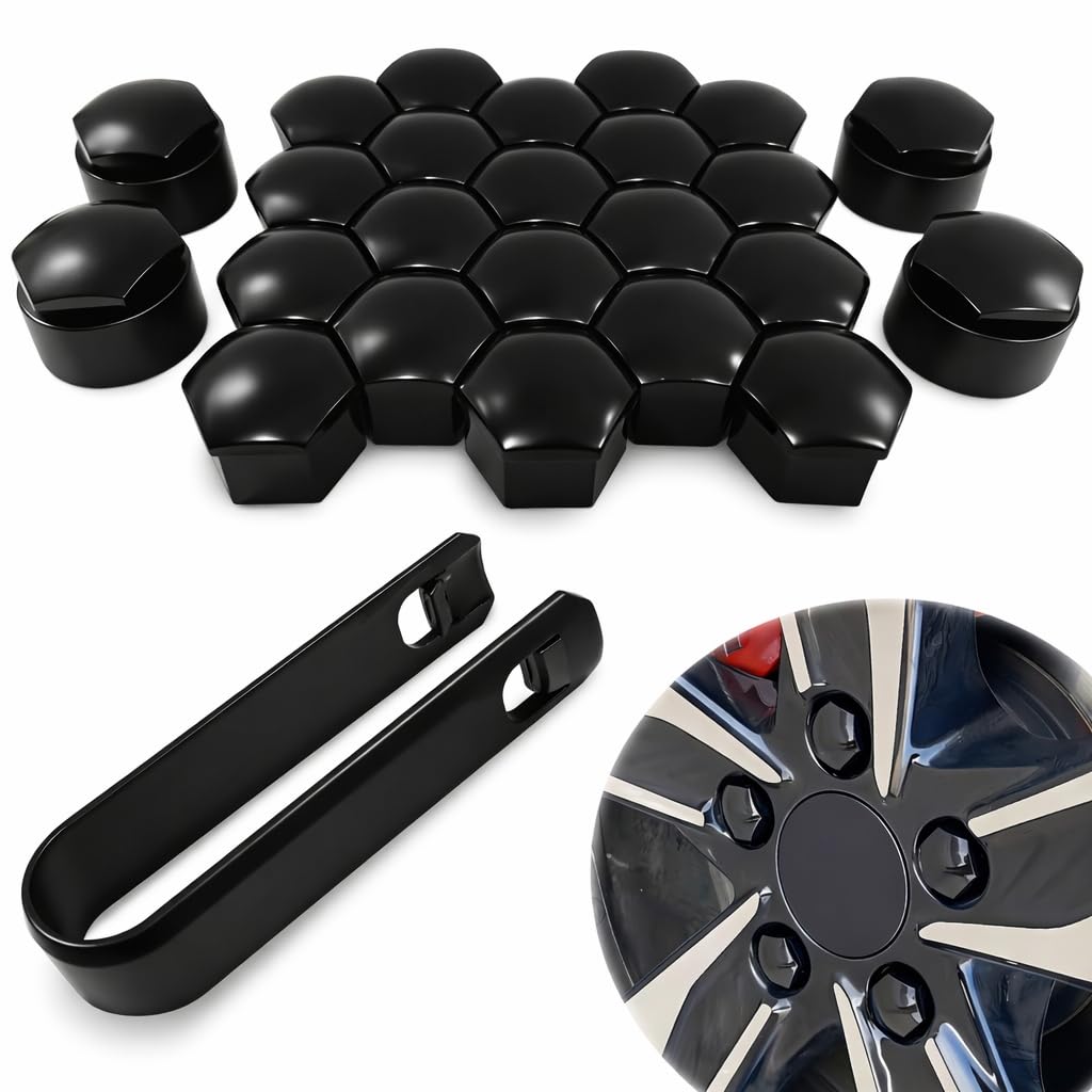 20 Pcs Wheels Nut CoversCar Wheel Lug Nut Covers 17mm, Wheel Nut Caps with Removal Tool Wheel Bolt Caps Automotive Exterior Accessories for Most Car (Black)