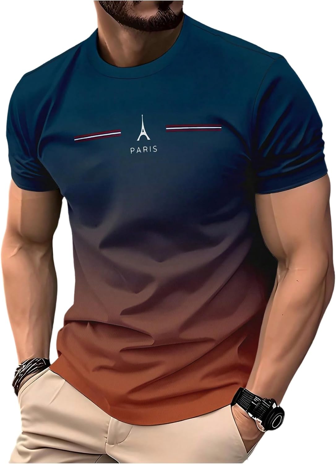 SOLY HUX Men's Ombre T Shirt Graphic Tees Crewneck Short Sleeve Casual Summer Tops