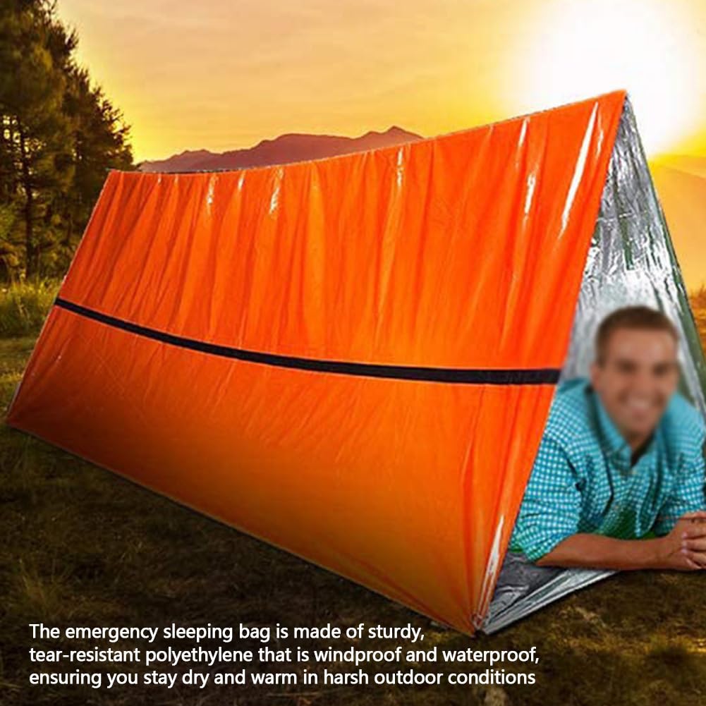 Notfall-Schlafsack, tragbar, Thermo-Bivy-Sack, wasserdicht, Überlebensschlafsack, Thermo-Bivy-Sack, Überlebensausrüstung für Camping, Wandern, Outdoor-Abenteuer