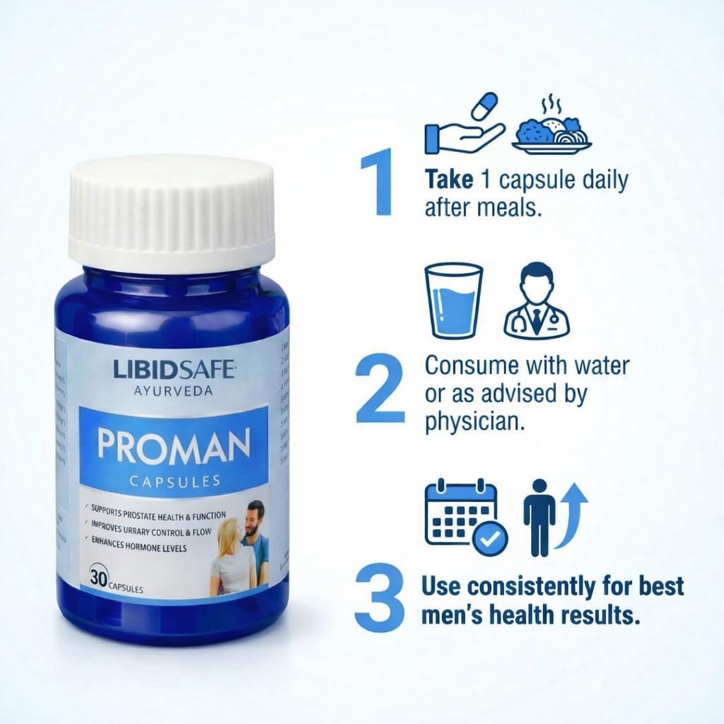 Proman Capsules for Men | Prostate Health Support & Urinary Control | Hormone Balance & Vitality Support | Ayurvedic Men’s Health Supplement | 30 Capsules — Amazon image 4
