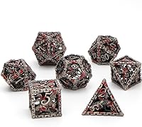 Vista 3 de Juego de dados DND de Dungeons and Dragons, juego de dados poliédricos de metal hueco D20 D12 D10 D8 D6 D4 - Juego de dados MTG D&D con salpicaduras
