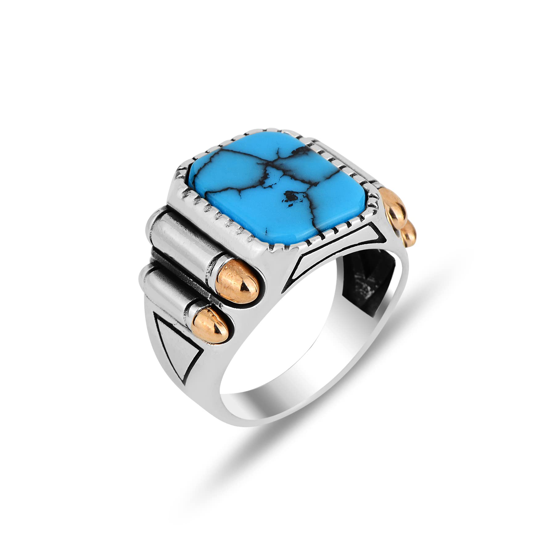 Men Handmade Square Turquoise Signet Silver Ring