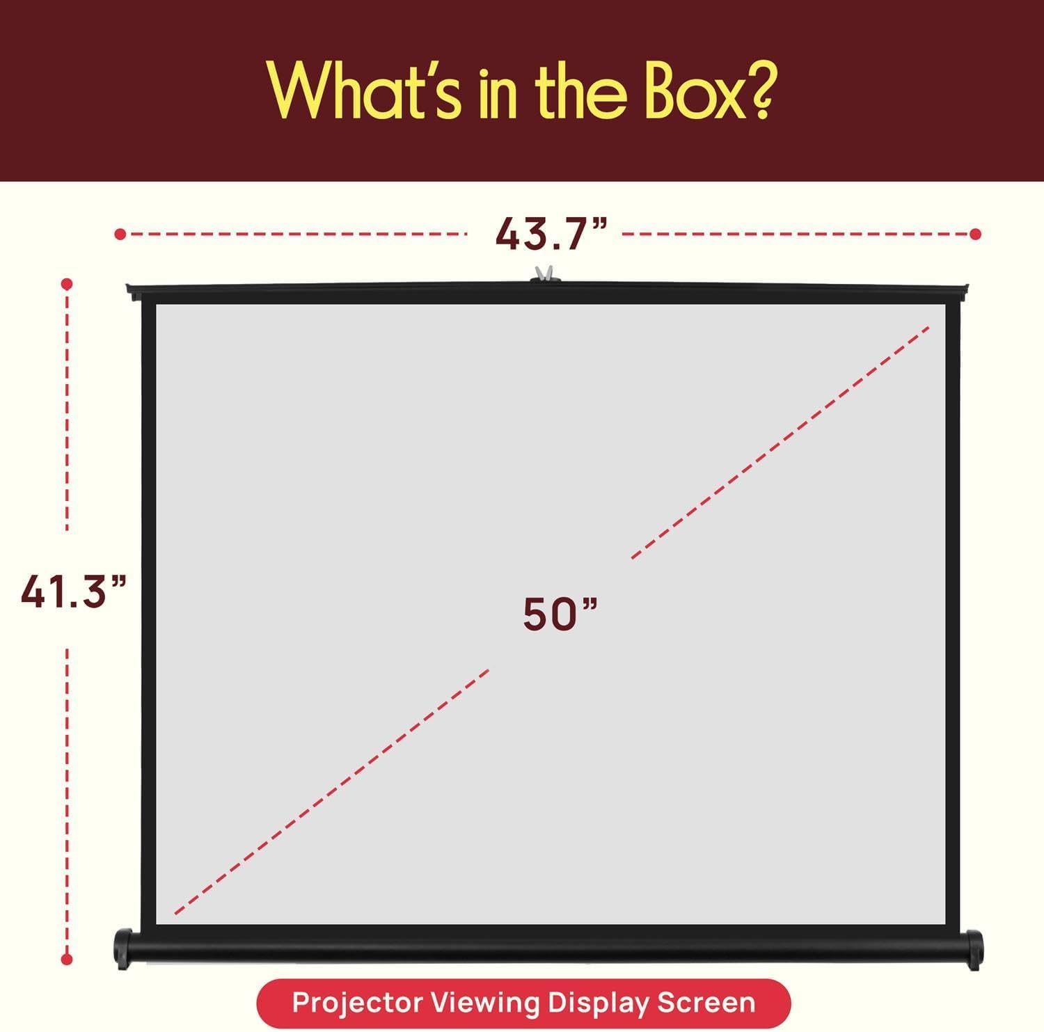 Pyle 50 Inches Projector Screen Portable Floor Standing Fold-Out Roll-Up Tripod Manual, Mobile Movie Screen, Home Theater Cinema Wedding Party Office Presentation, Quick Assembly - PRJTP53,White