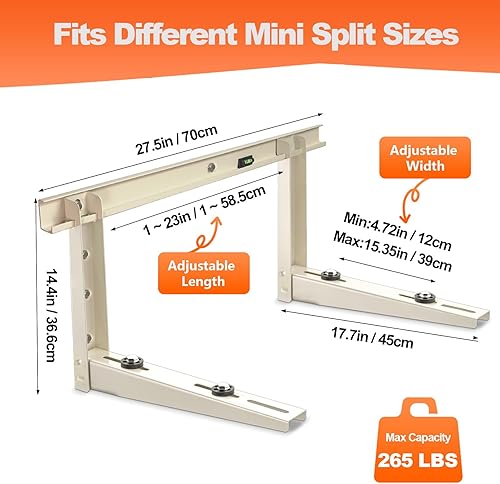Miniatura 2 de Soporte de montaje en pared para exteriores, soporta hasta 265 libras, condensador de 9000-18000 Btu, para colgar sistemas de bomba de calor de aire