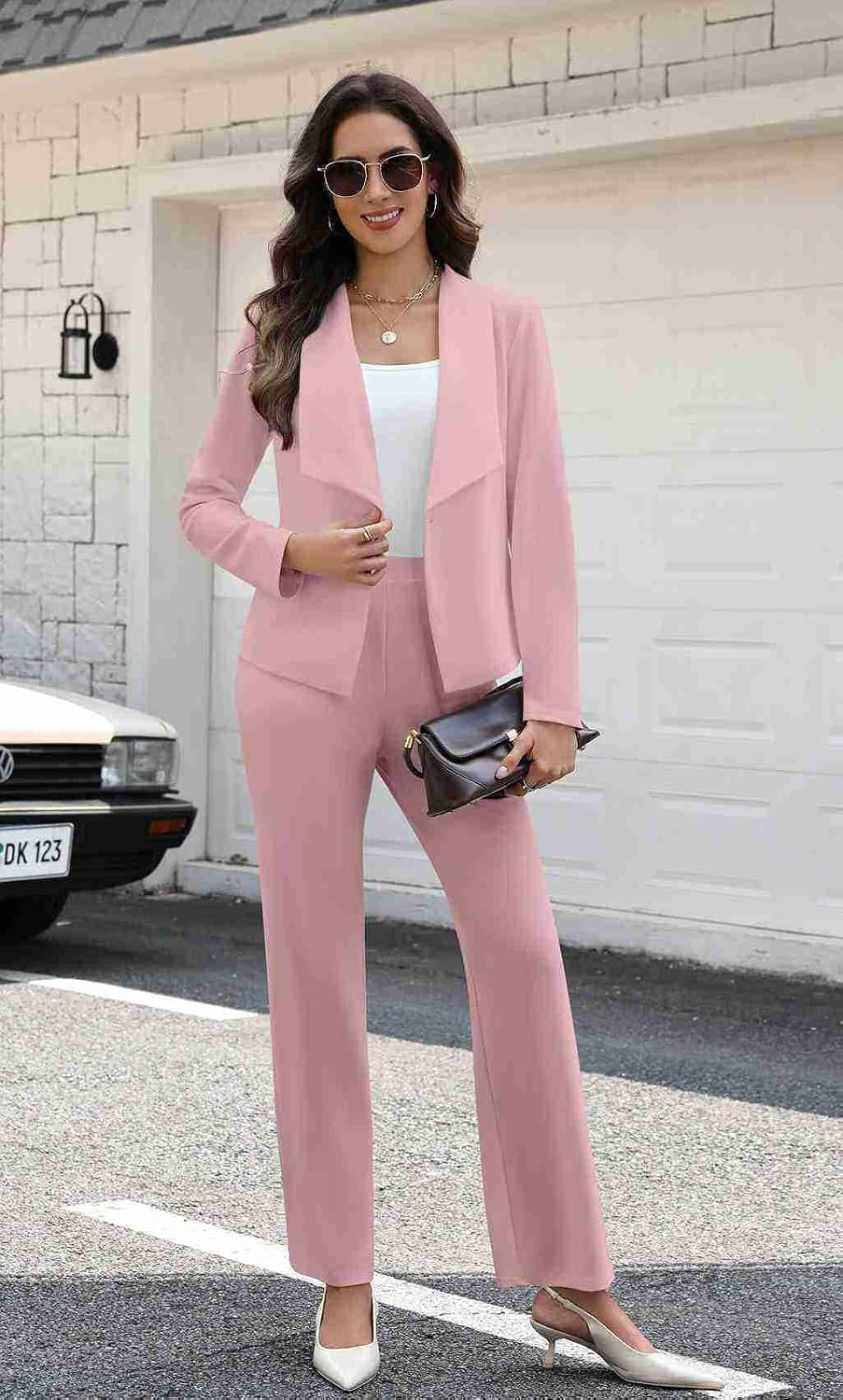 Salimdy Pant Suits for Women Business Casual 2 Piece Outfits Dressy Open Front Blazer Jacket and Pants Set