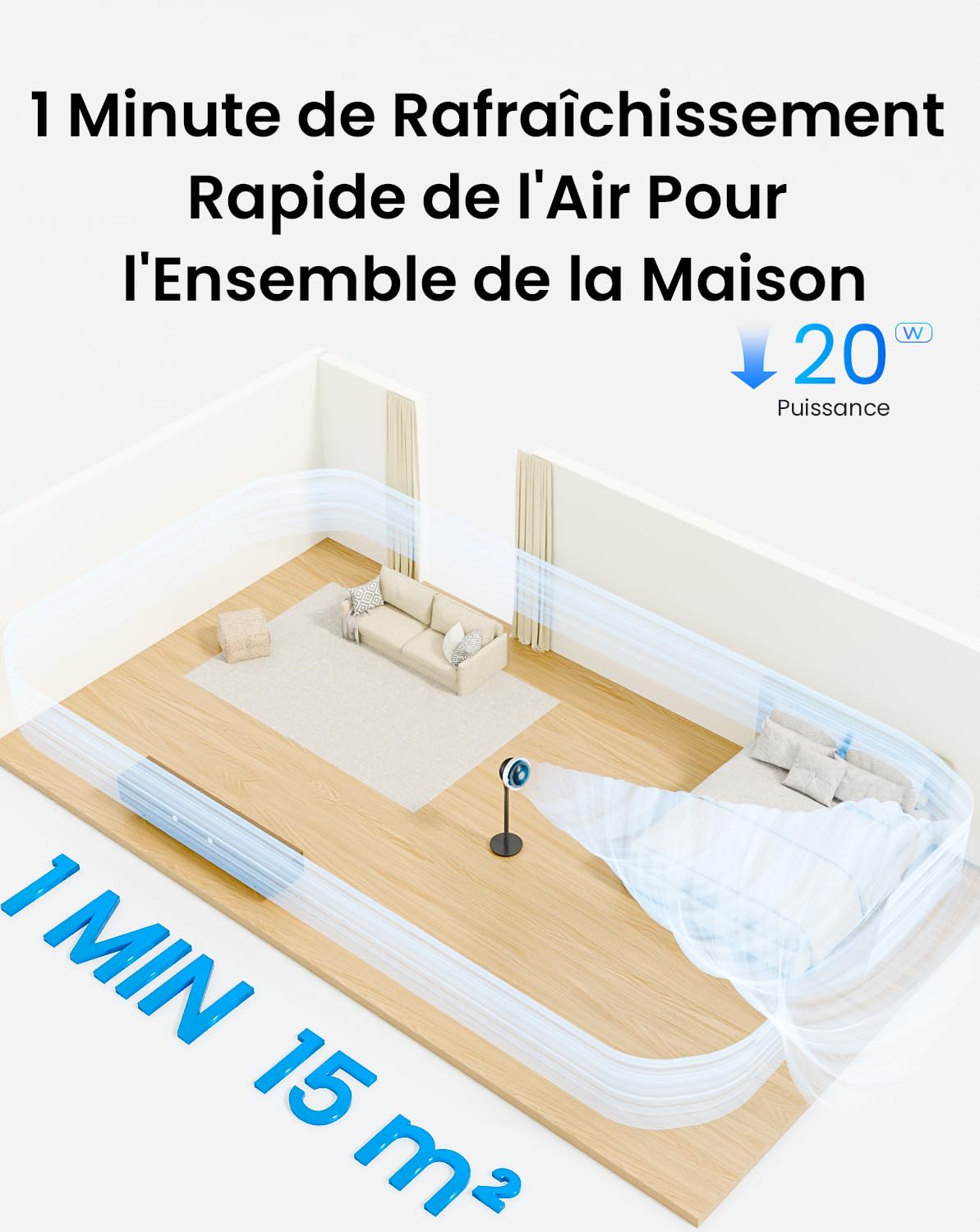 Airmate Ventilateur avec Lumière, 25dB Ventilateur Silencieux, Ventilateurs sur Pied à 16 Vitesses Réglables, Vent Fort, Oscillant 90°+120°, Trois Hauteur Réglables, Fan avec Telecommande