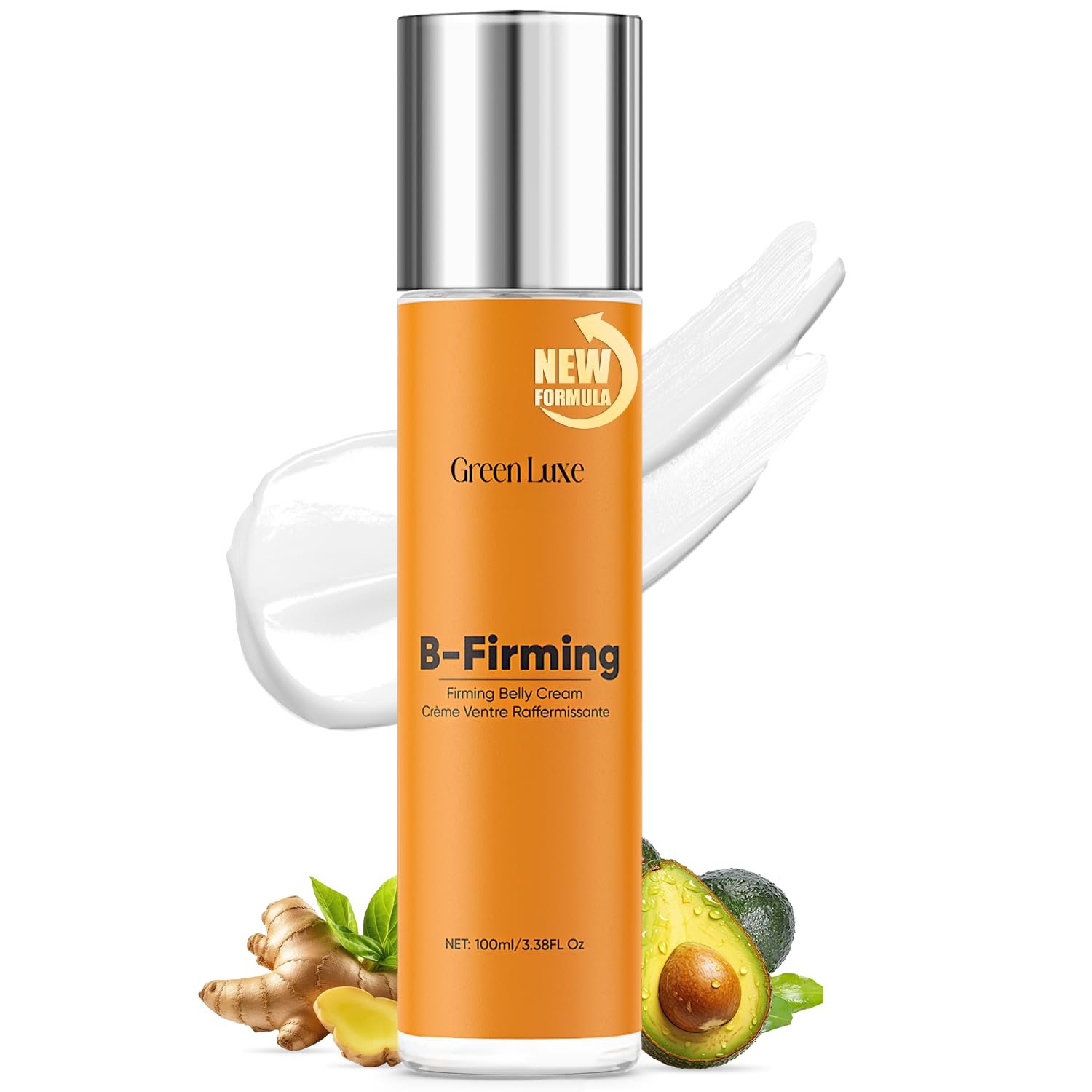 Green Luxe B Flat Belly Firming Cream – Skin Tightening Cream for Body: Lift & Tone Tummy, Thighs, Booty & Arms – Stretch Mark & Cellulite Sculpting