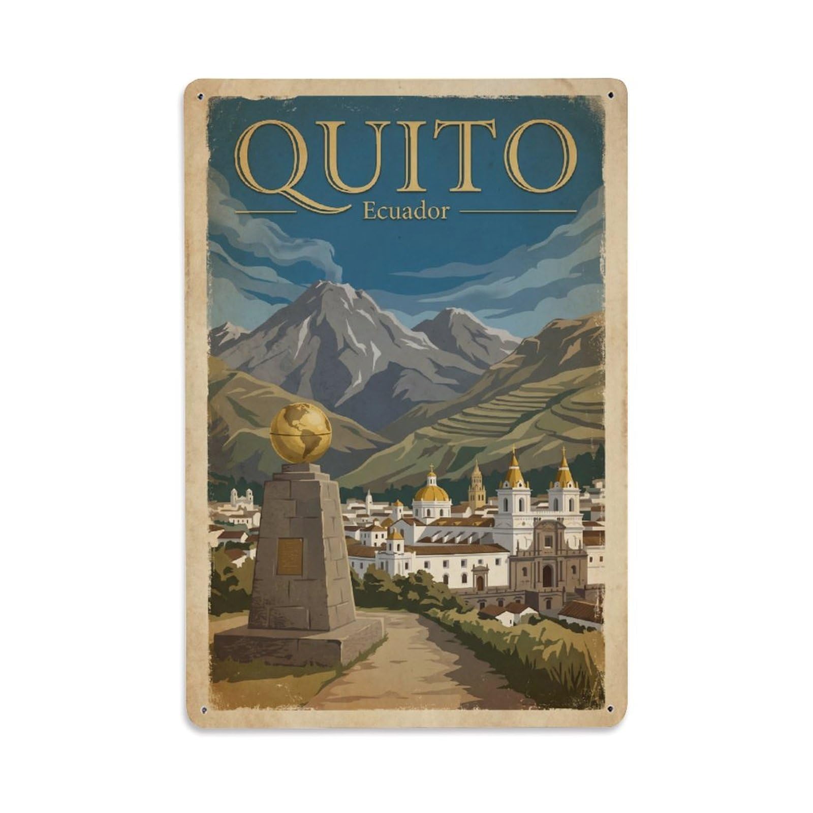 Retro Ecuador Quito Travel Metal Tin Sign