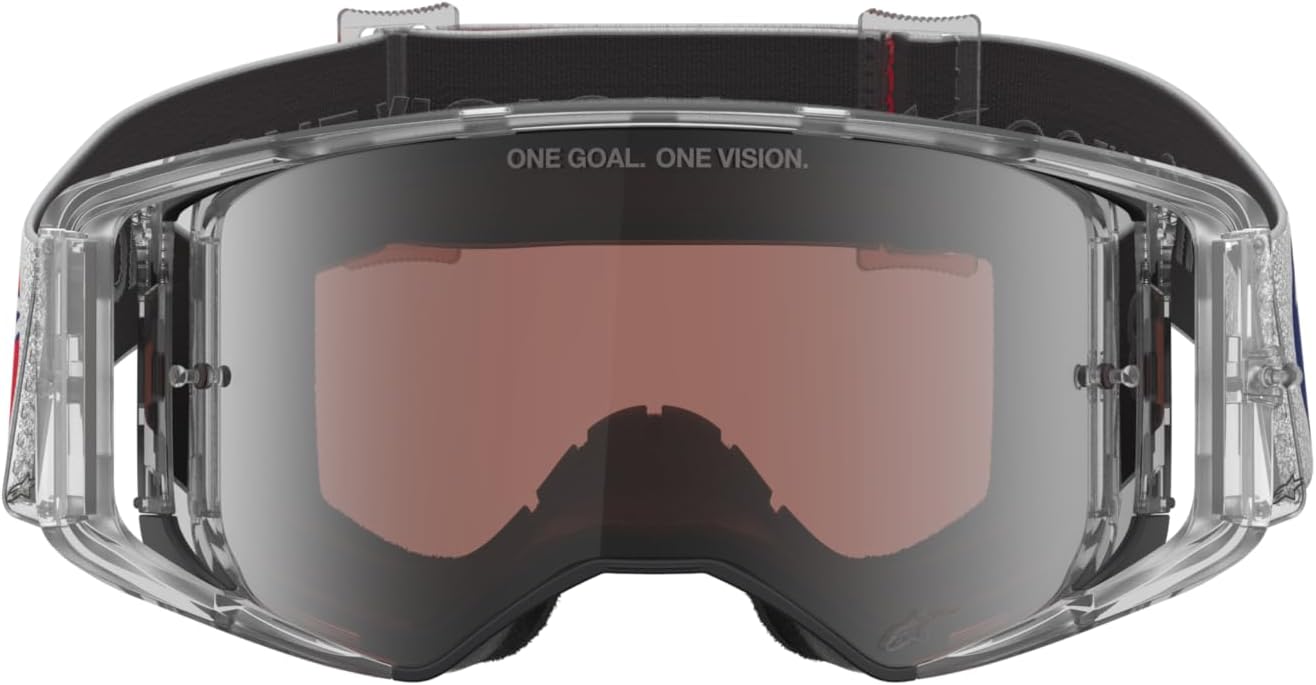 Alpinestars Supertech Vision Merica Motocross Goggles with Mirror Lens for Off-Road Riding (Red/Blue/Mirror Silver/Cooper, One Size)