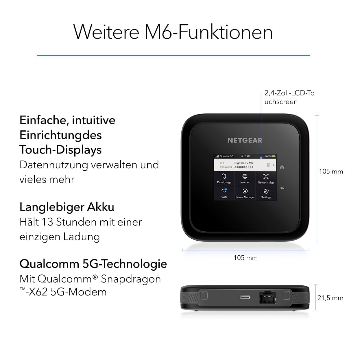 NETGEAR Nighthawk M6 (MR6150) 3.6 Gbit/s, Routeur 5G WiFi 6, Box 5G Connecte Jusqu'à 32 appareils, Modem 5G, Cle 5G WiFi sécurisée, Hotspot 5G Compatible Tous opérateurs et sims + Antenne Externe
