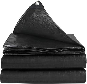 Black Tarp Lightweight Waterproof Tarpaulin Sheet with Eyelets, UV Protected Shade Tarp, Multi-Purpose Poly Tarps Cover for Patios Cars Rain Shelter Size 3mx5m/10ftx16ft