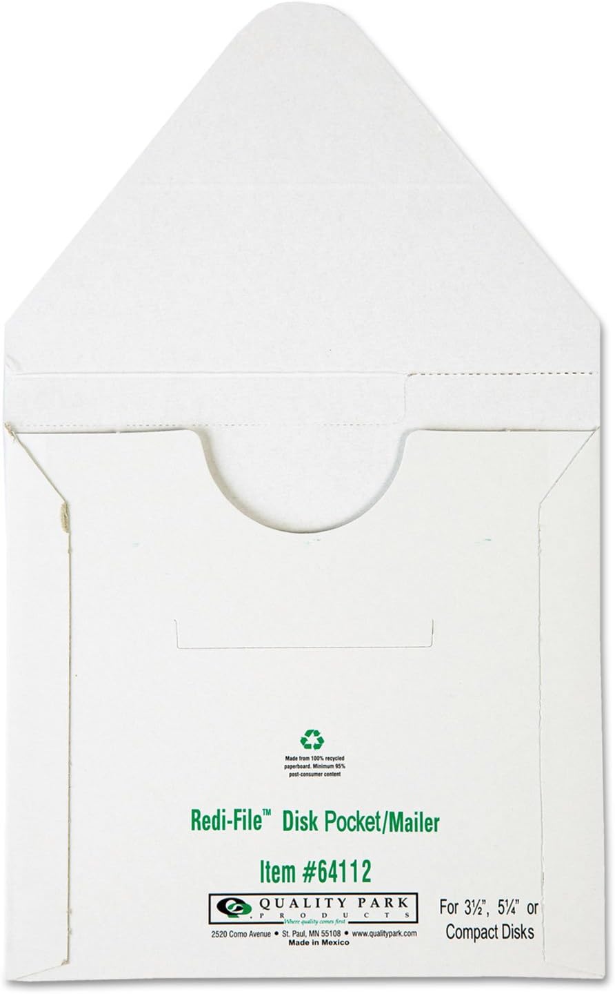 Quality Park Redi-File Disk Mailers, 6 x 5.875 Inches, White, Box of 10 (64112)