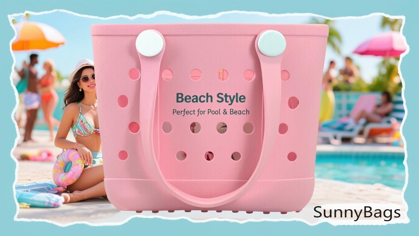 Rubber Tote Bag Medium Waterproof Beach Bag for Women - Lightweight Portable Travel Outdoor Tote with Handles - Image 4