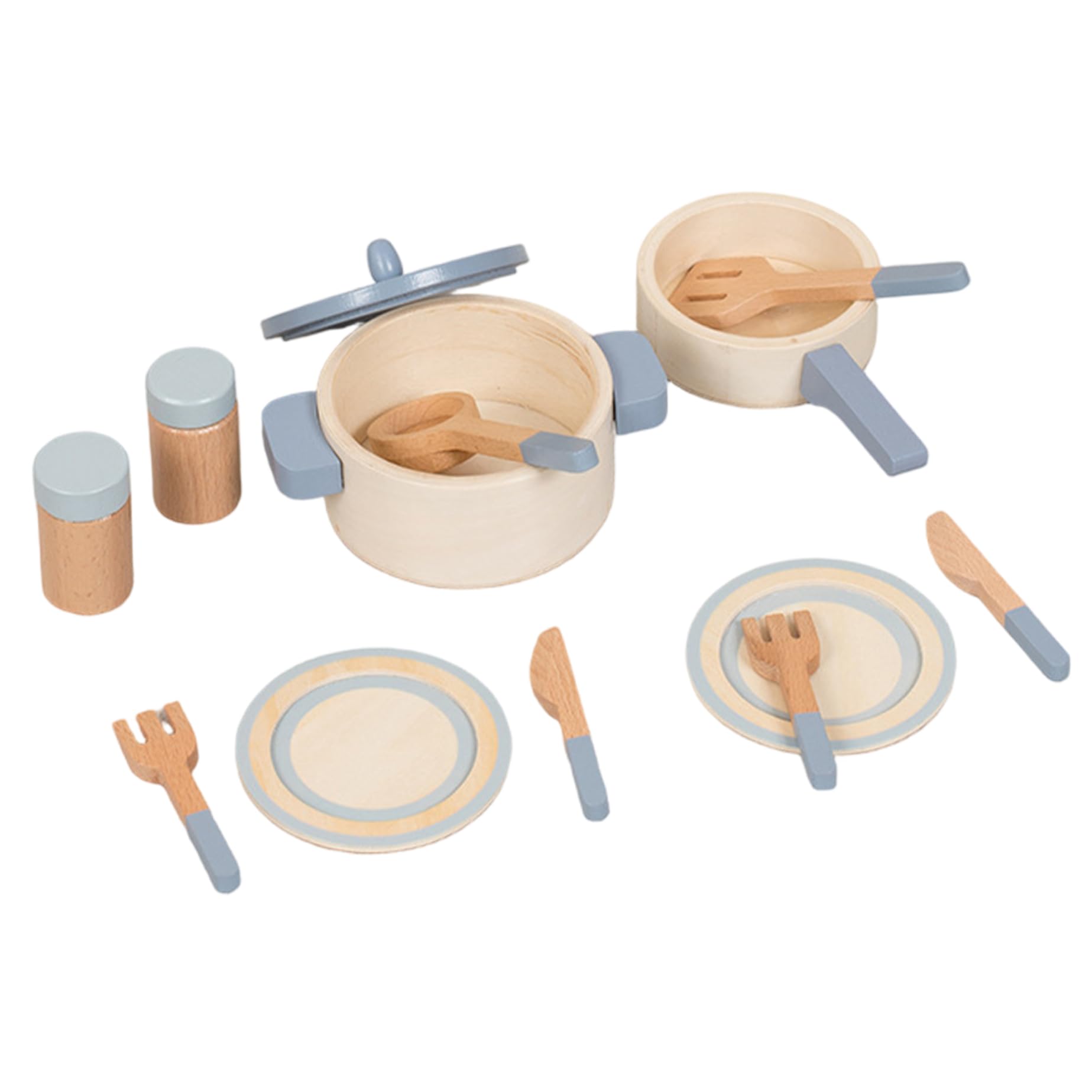 Accessoires de cuisine pour enfants, accessoires de cuisine jouets – Casseroles et poêles en bois pour les tout-petits à partir 3 ans – Batterie pour garçons et filles en plein air