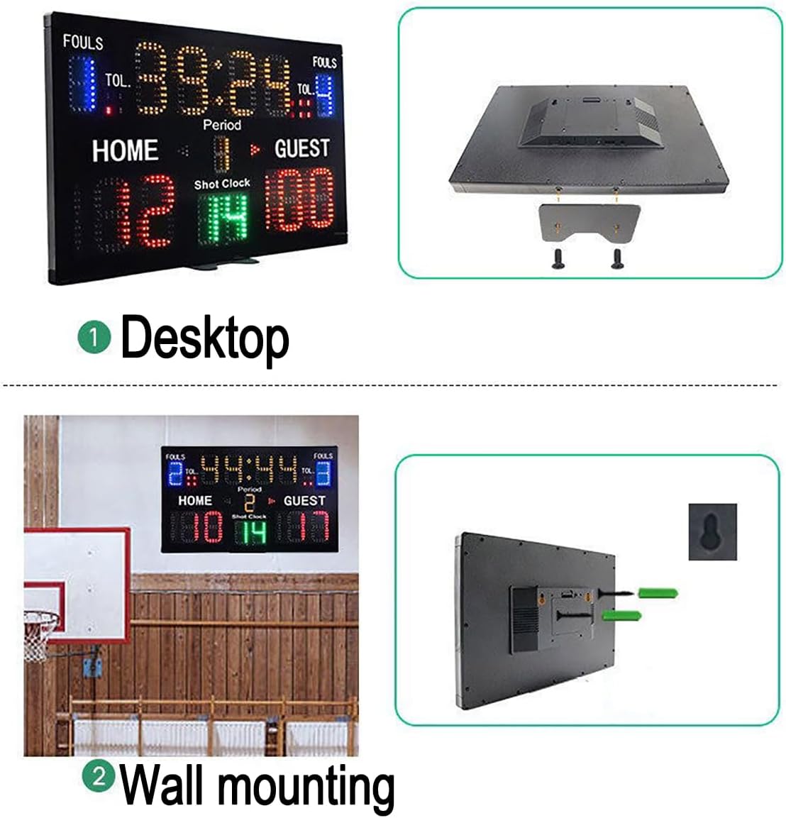 Basketball Scoreboard with Timer Clock, Portable Tabletop Digital Scoreboard with Remote, Charging and Plug-in Dual Use, for Baseball Tennis Soccer Volleyball Ping Pong Games Multi-Sport