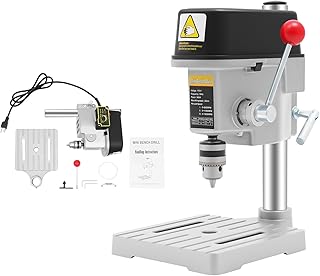 Mini Benchtop Drill Press,Electric Bench Wood Drilling Machine Drill Press Table Adjustable 3 Speed for Wood, Metal Drilling DIY Jewelry Making 110V