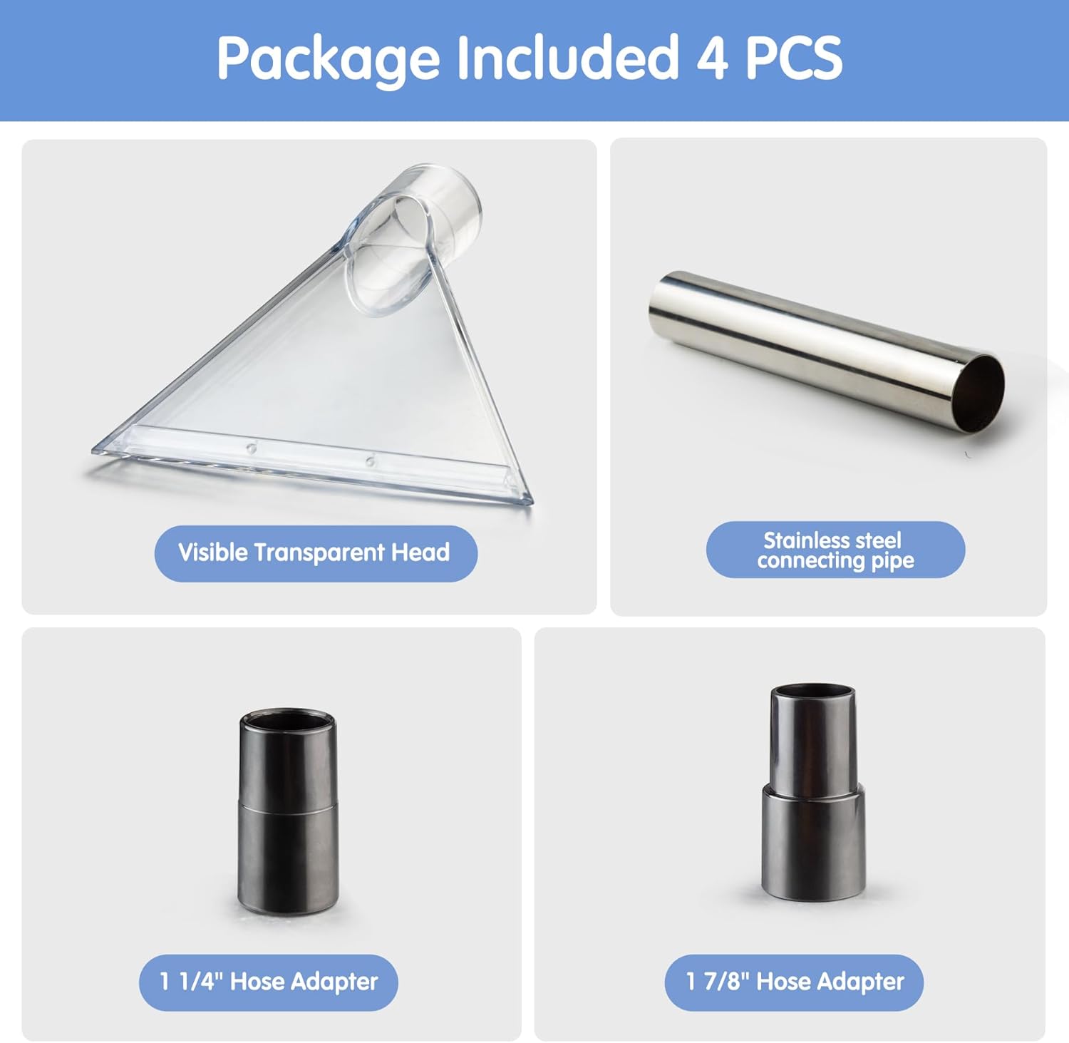 Universal Clear Vacuum Extraction Accessory Compatible with All Shop Vac Extractor with 1-7/8", 1-1/4" Adapters Wet Dry Vacuum Cleaner Attachments for Upholstery Carpet Cleaning Car Detailing
