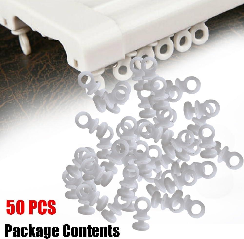 50 Pack Plastic Curtain Track Gliders Runners for Camper Van Boat White Rail Sliders Hooks Accessories Interior Parts Replacement Kit
