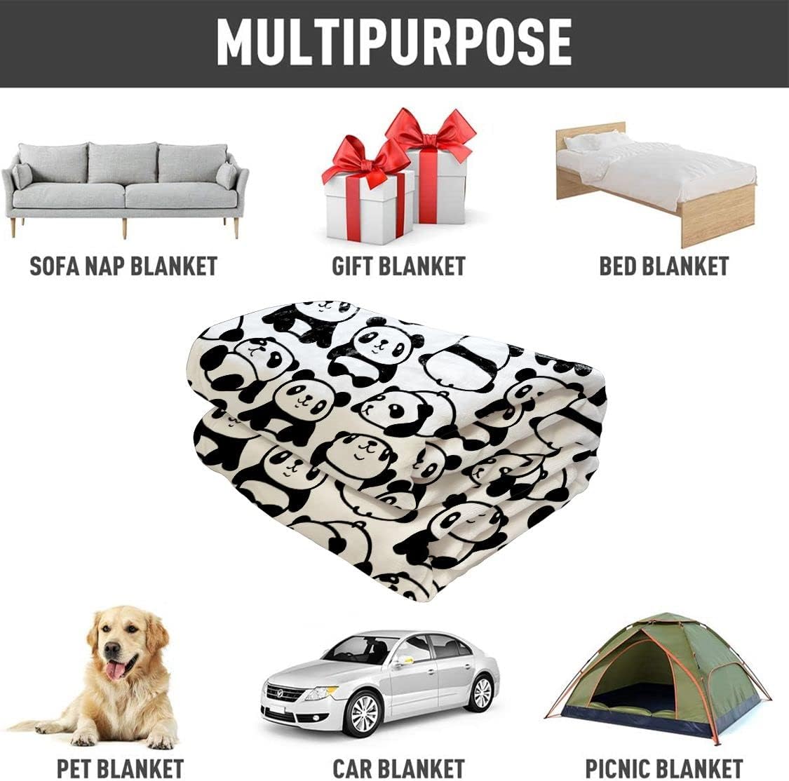 Black and White Panda Blanket, Sitting Lying Down The Little Panda Changes Various Positions, Indoor and Outdoor Use, 50"x60" - Image 5