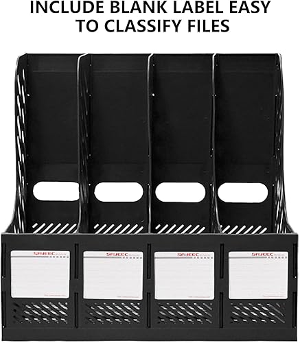 Miniatura 5 de SAYEEC Soporte para archivos de revista, organizador de carpetas de archivos de escritorio de plástico con 4 compartimentos grandes, organizador