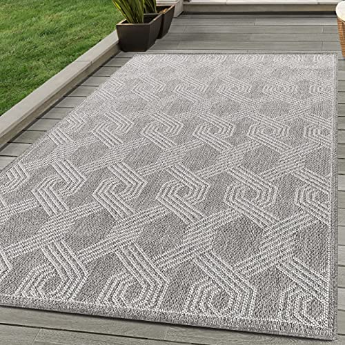 Carpettex Teppich Interior Exterior Alfombra Cura Balcón Alfombra Resistente Al Agua Patrón de Entrelac - Gris, 140 x 200 cm Cover
