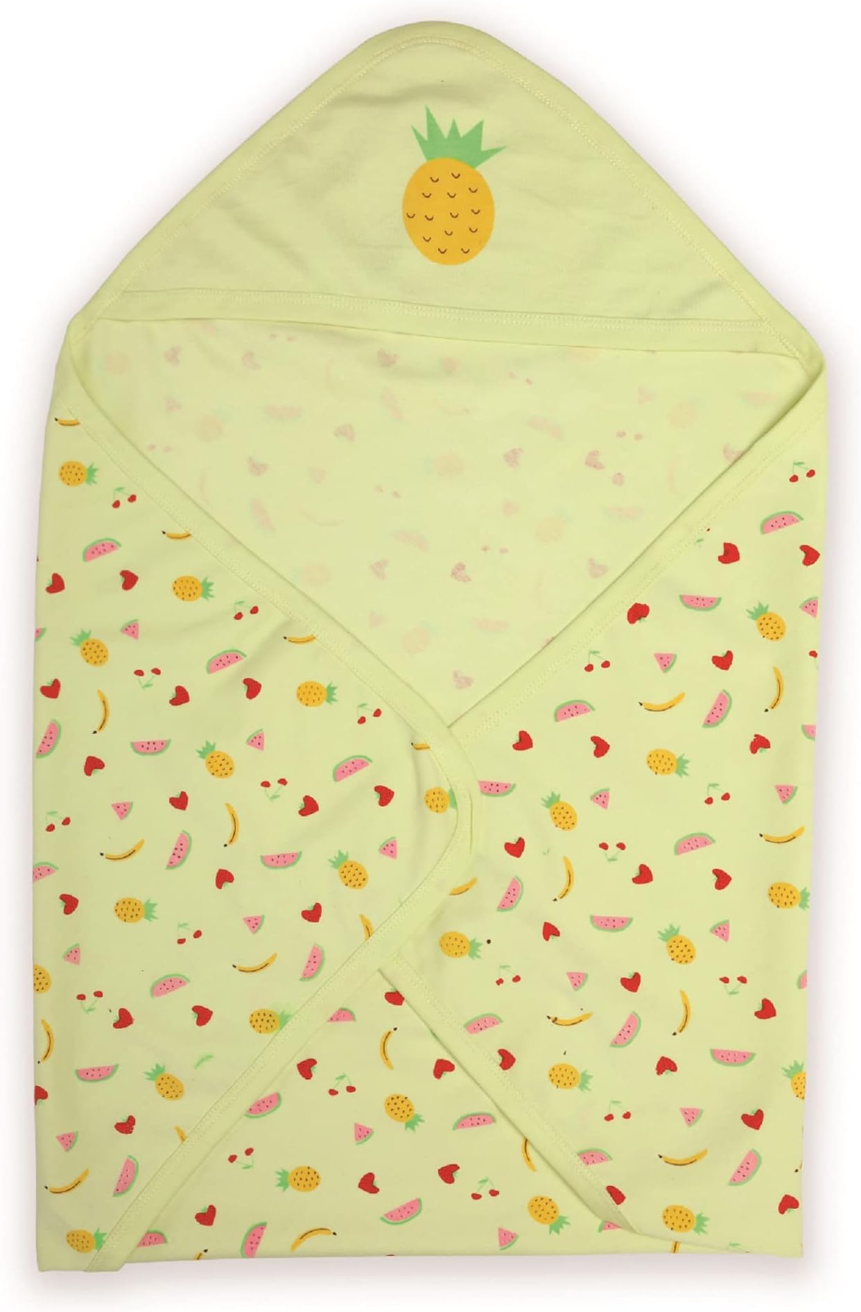Luv Lap Cotton Hooded Wrapper - Baby Towel for New Born | Big Size 75cm x 75cm | Soft, Safe & Skin-Friendly | Perfect for Newborns 0-12 Months | Lightweight & Travel Friendly, Pineapple Print - Yellow