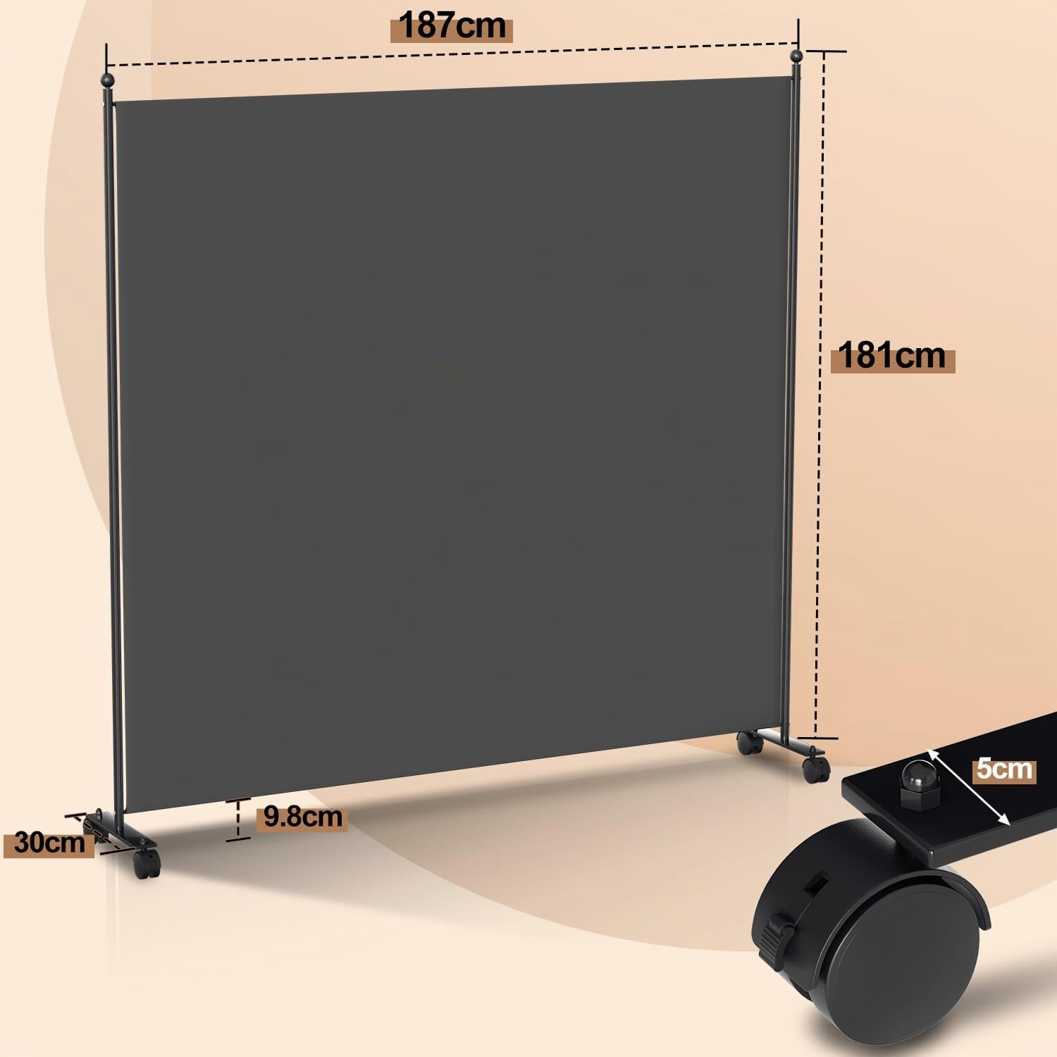Paravent, séparateur de pièce 1 pièce pliable, cloison pliante autoportante sur roulettes, protection visuelle pour vestiaire, séparateur de pièce, cloison pour jardin, bureaux, terrasse