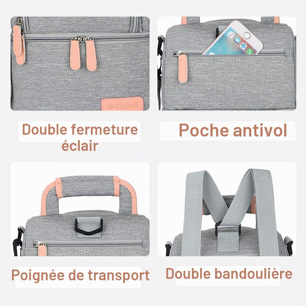 Sac Isotherme pour Biberon Sac à Dos Imperméable de Réchauffement pour Le Lait Maternel, 2 Boîte à Glaçon Inclus (Rose)