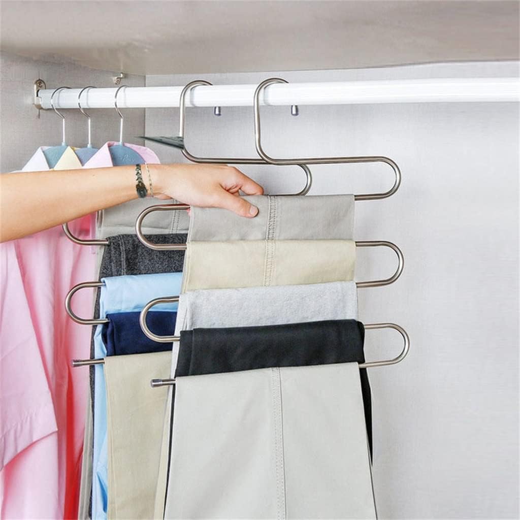JSEIAJB 5 Tier Stainless Steel Hanger S Shape Pants Storage Pants Storage Rack Multi-Layer Storage Hanger