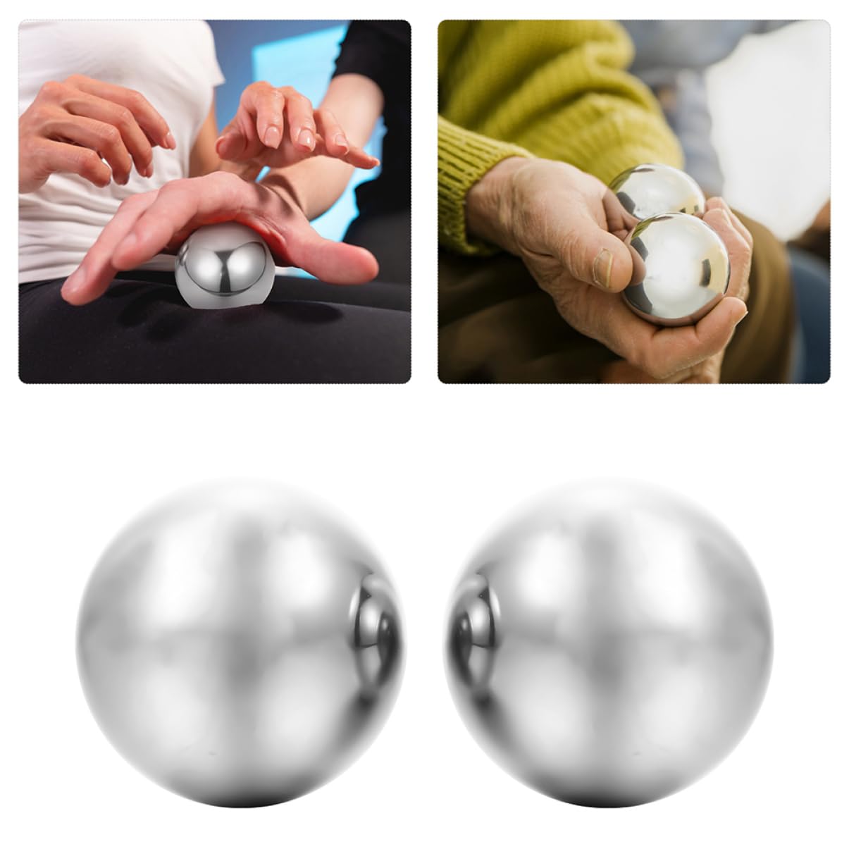 2 Paar Baoding Kugeln aus Edelstahl für Handmassage und Übungen
