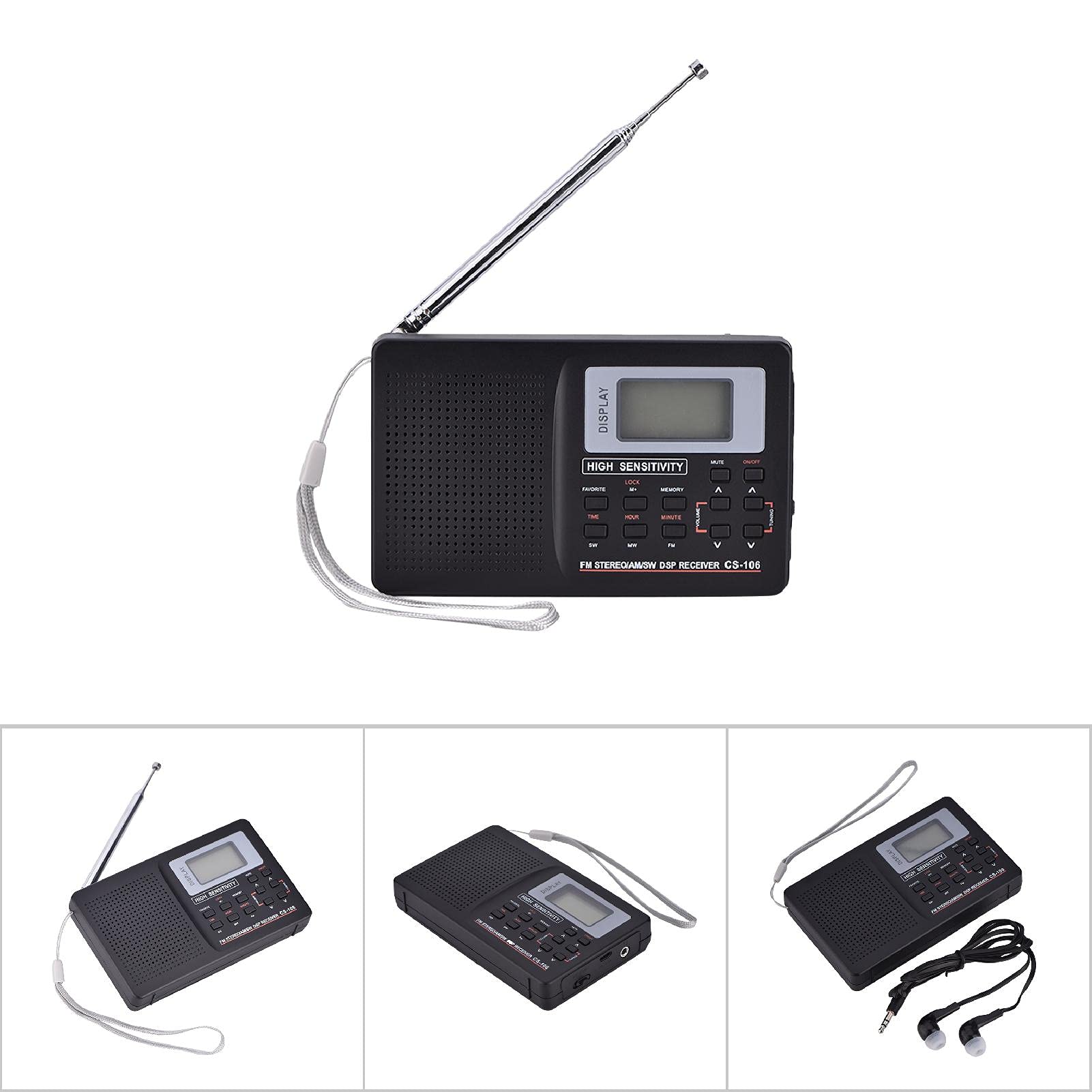 Ricevitore radio a radiofrequenza, FM/AM/SW/LW/TV, ricevitore portatile con orologio e sveglia (10 K)