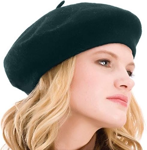 Kimming - Boina para mujer 100% de lana, boina francesa, gorro color liso