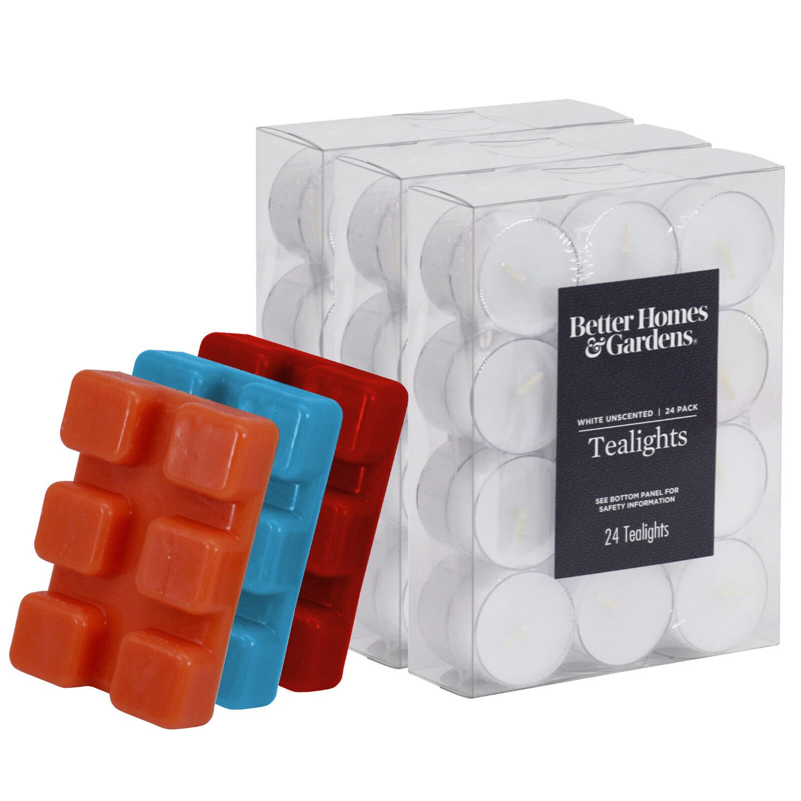BH&G Quality Unscented Plastic Tealights Night Light Candles with Wax Melt Cubes (24 Ivory Candles + 6 Melt Cubes)