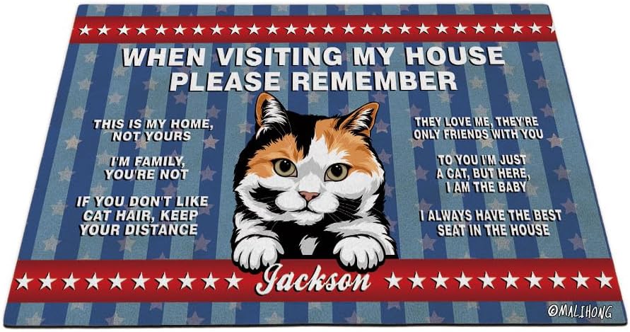 Personalized Japanese Bobtail Cat Doormat Funny Suggestive Rugs Non-Slip Striped Doormat Outdoor Home Front Rug 15.7"x23.6"