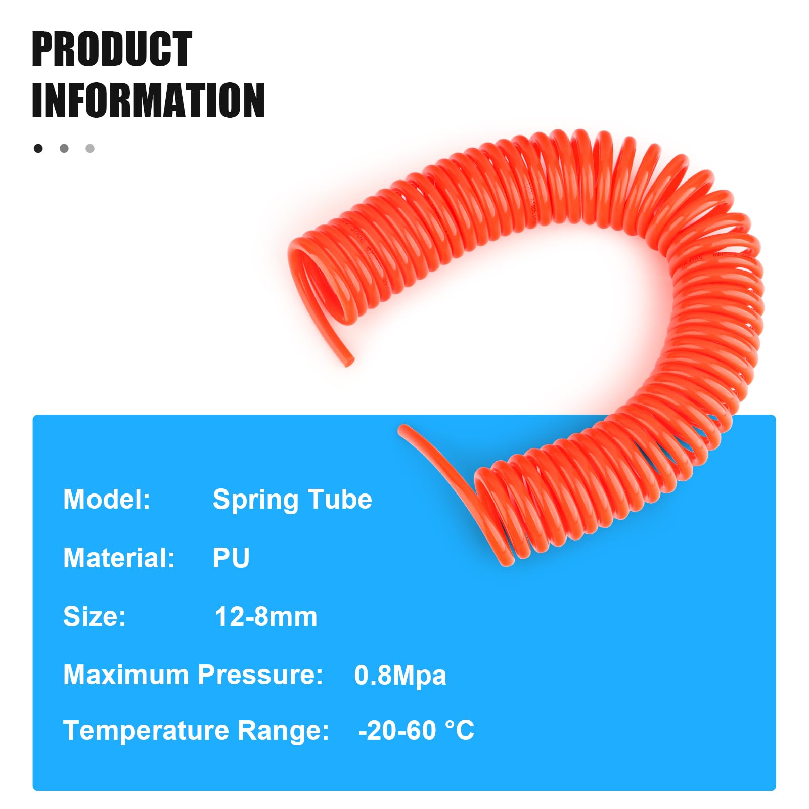 1 Pezzo 12 x 8 mm tubo pneumatico autoavvolgente, 9 M tubo a molla a spirale rosso, utensili pneumatici