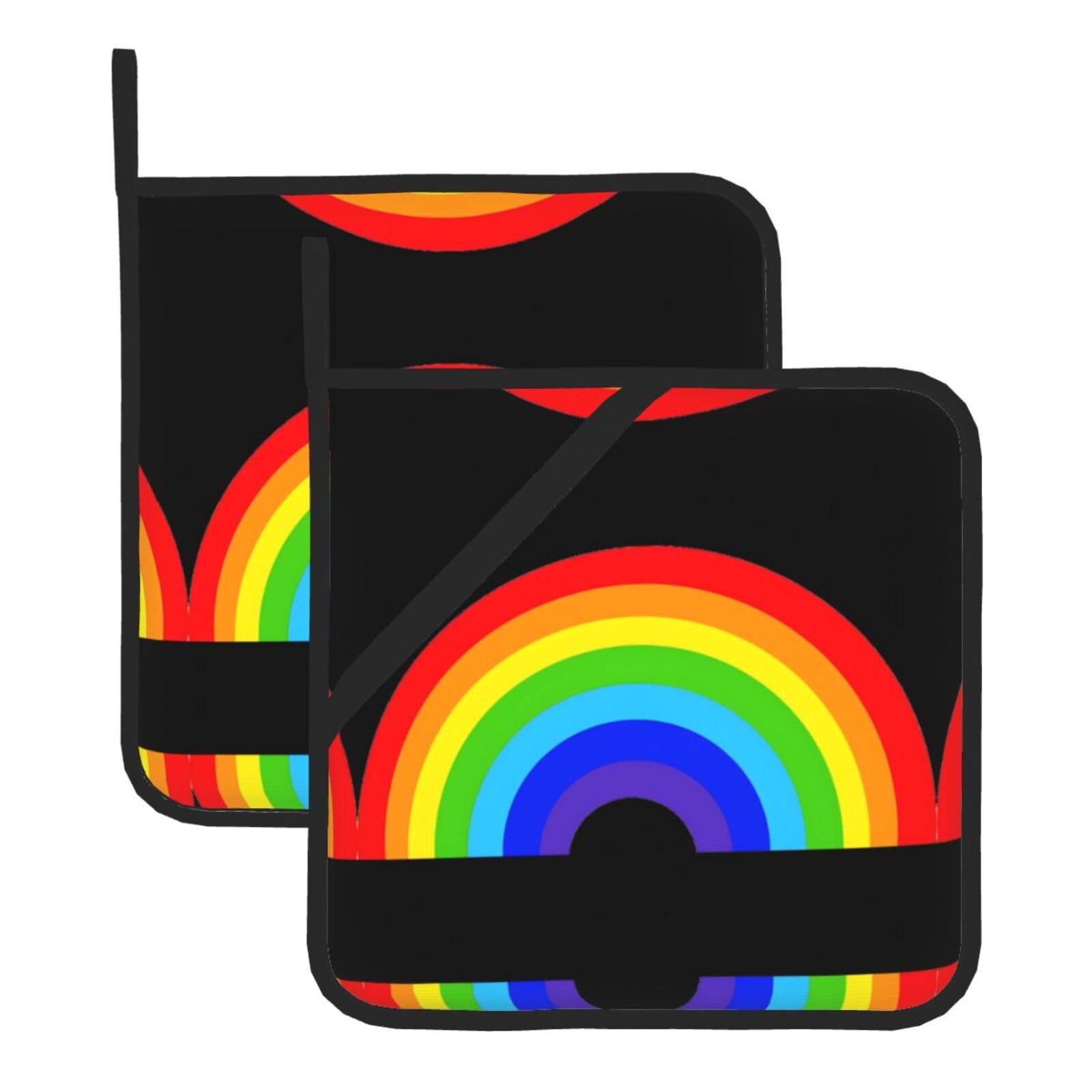YYHWHJDE rainbow Prints Square Hot Pads for Kitchen Counter - Waterproof Pot Holders, Durable Oven Mitt Layers with Hanging Loop, Heat Resistant Trivets (2-Pack)