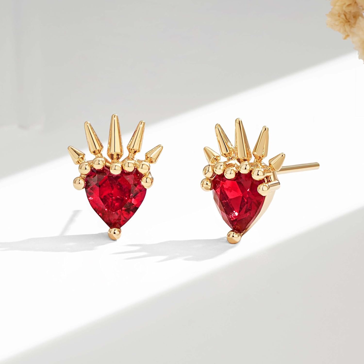 VACRONA 14K Gold Plated Heart Studs for Women Cute Red | White Cubic Zirconia Heart-Shape Flate Back Earrings Valentine's Day Jewelry - Image 4