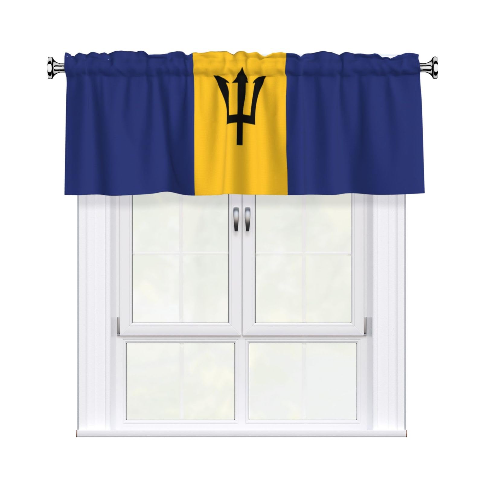 WHJDPP Flag of Barbados Prints Curtain Valance 54x18 Inch - Peach Skin Window Cover with Printed Design, Filtering Light for Kitchen Decor
