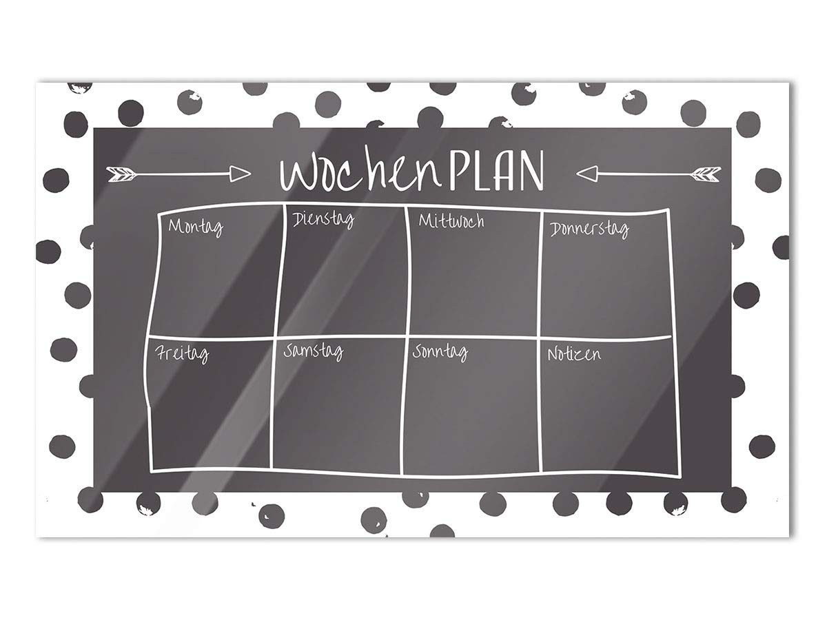 GRAZDesign Memoboard für Familie Arbeitstafel in Grau Glasboard - Glastafel Wochenplaner mit praktischer Wochenübersicht - Tafel zum Beschriften / 80x50cm