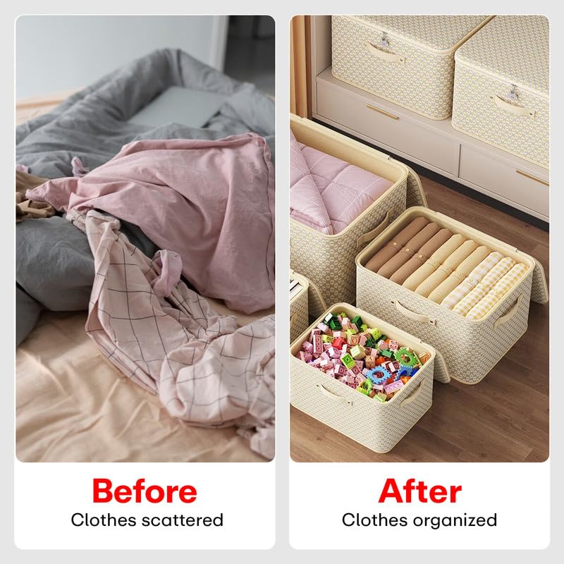 Image of Prime Pick Storage Box Set XL Model Printed Cloth Organizer Foldable Breathable Non Woven Fabric Wardrobe Storage with Reinforced Handles Clothes Organizer Beige XL Size Pack of 3