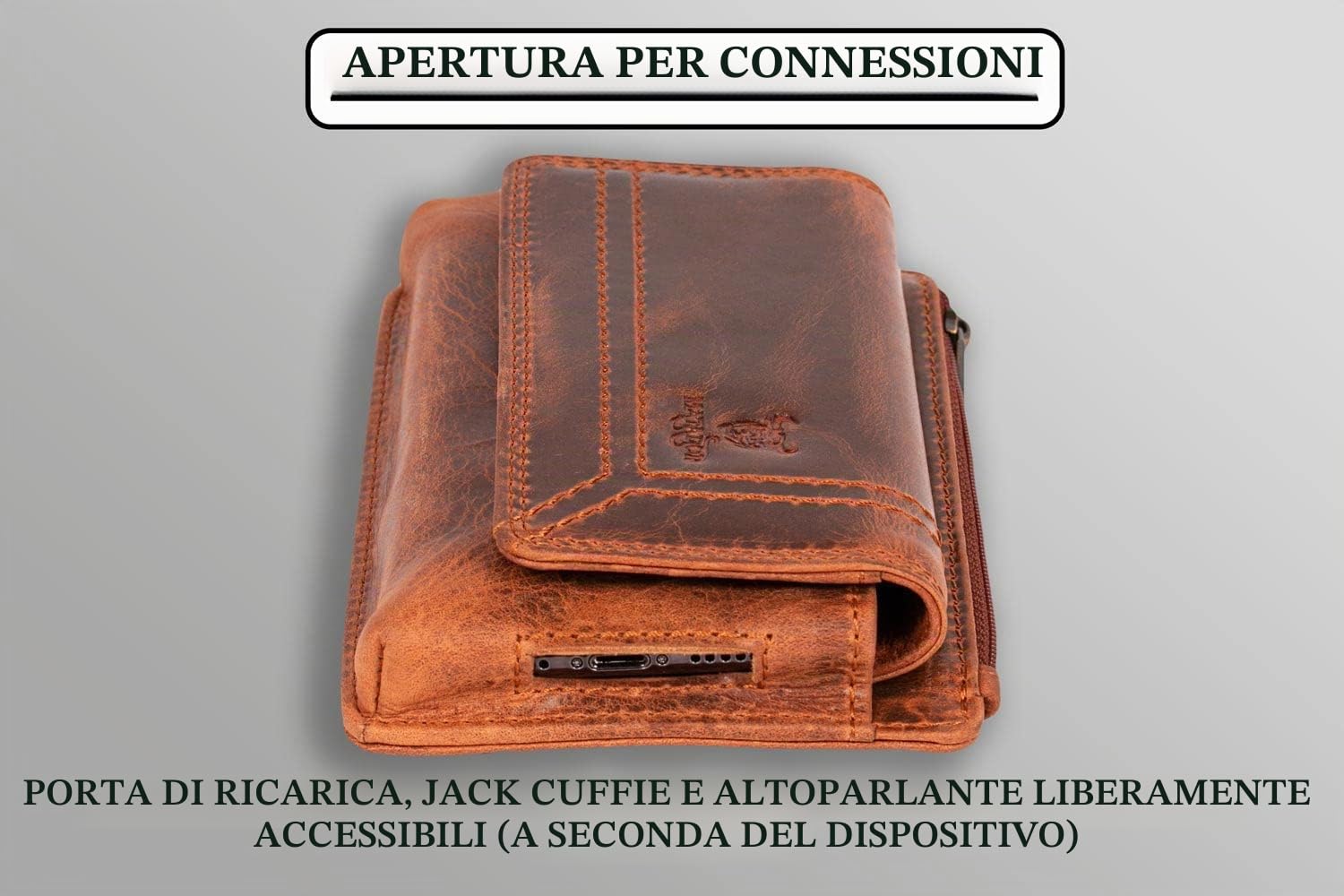 Matador Marsupio in Vera Pelle con Scomparto Separato con Cerniera per Carte e Monete per dispositivi Fino a 6,1 Pollici