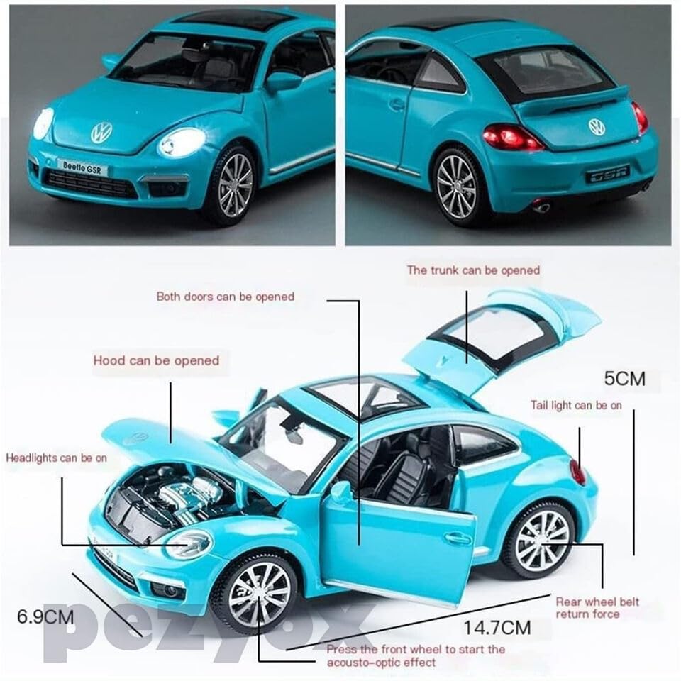 Image of Volkswagen Beetle Alloy Simulation Car Model Sound and Light Pull Back Toy Car 1:32 Sophisticated Gift Choice (Red)